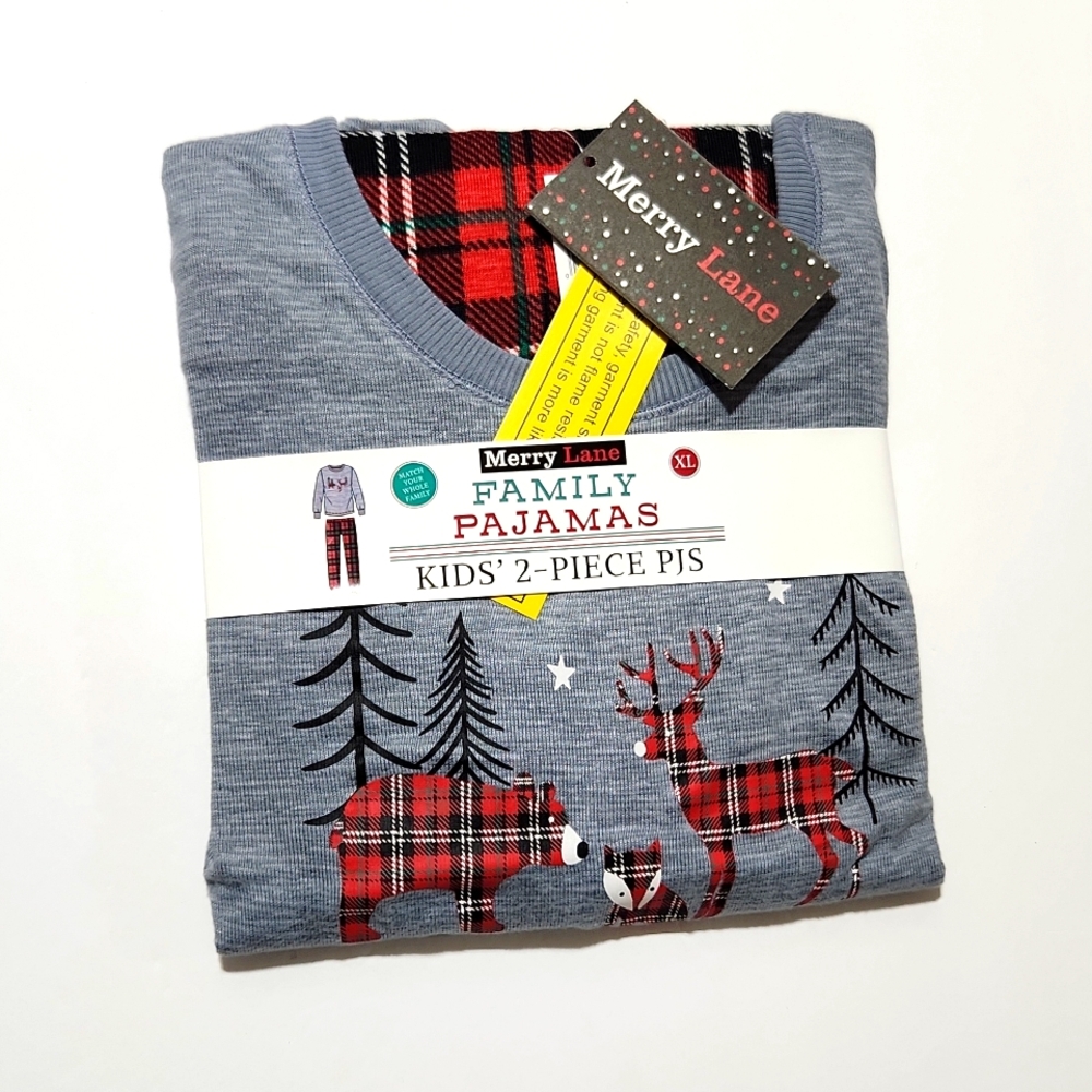 Merry Lane Kid's XL 2 Piece Pajama Set Deer Bear Fox
